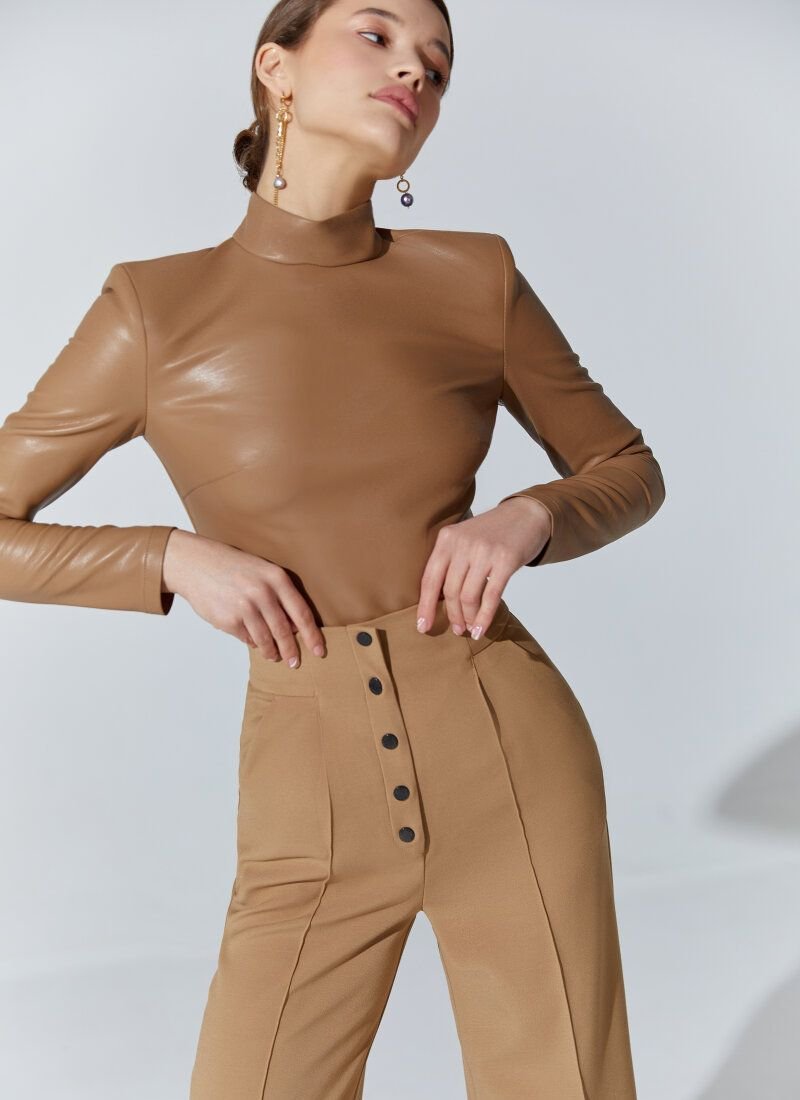 Beige turtleneck made of soft leather