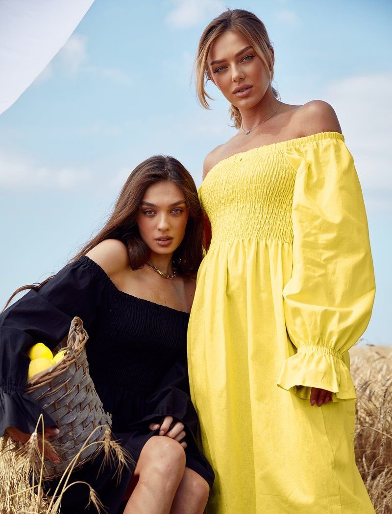 Yellow off-the-shoulder dress