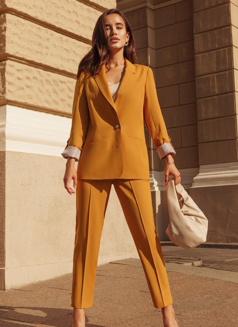 Mustard-colored suit
