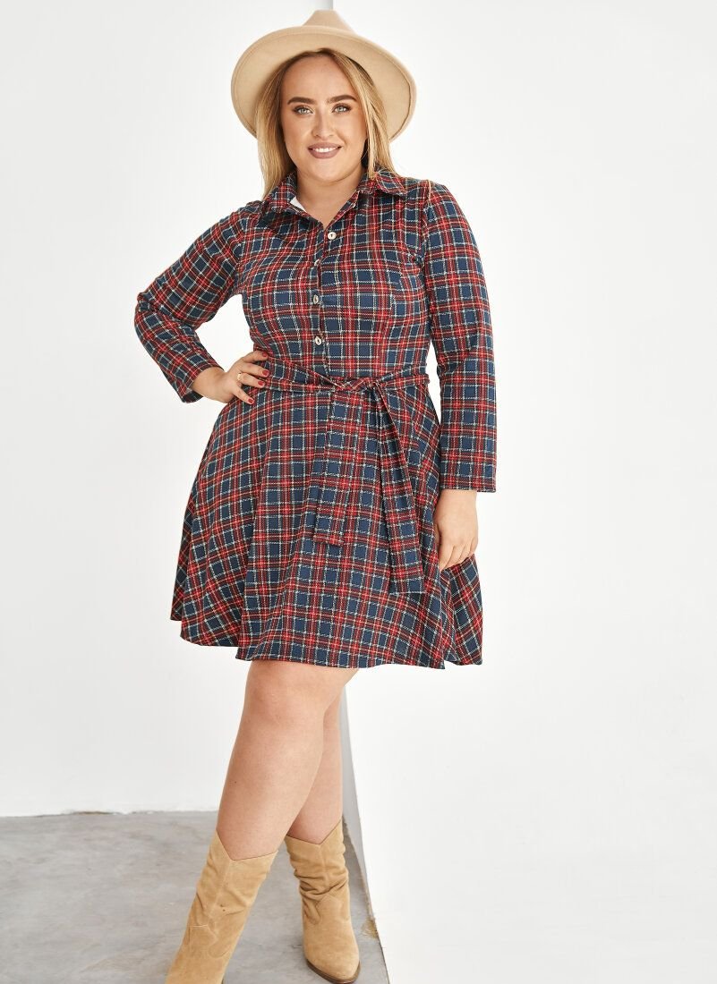Plaid mini dress in shirt style