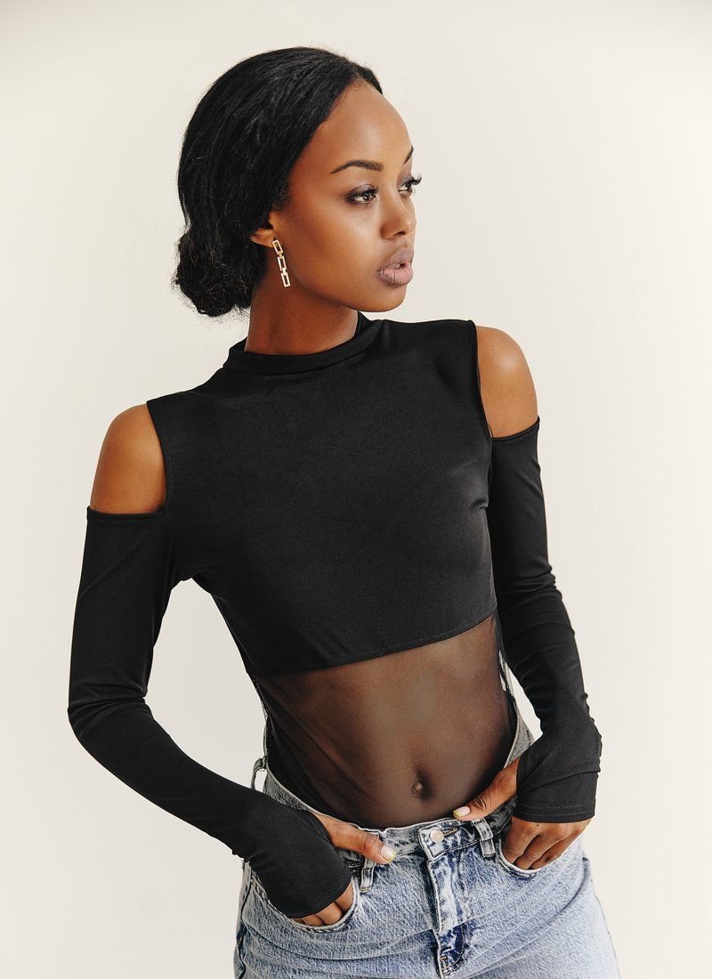 Black Bodysuit with Mesh