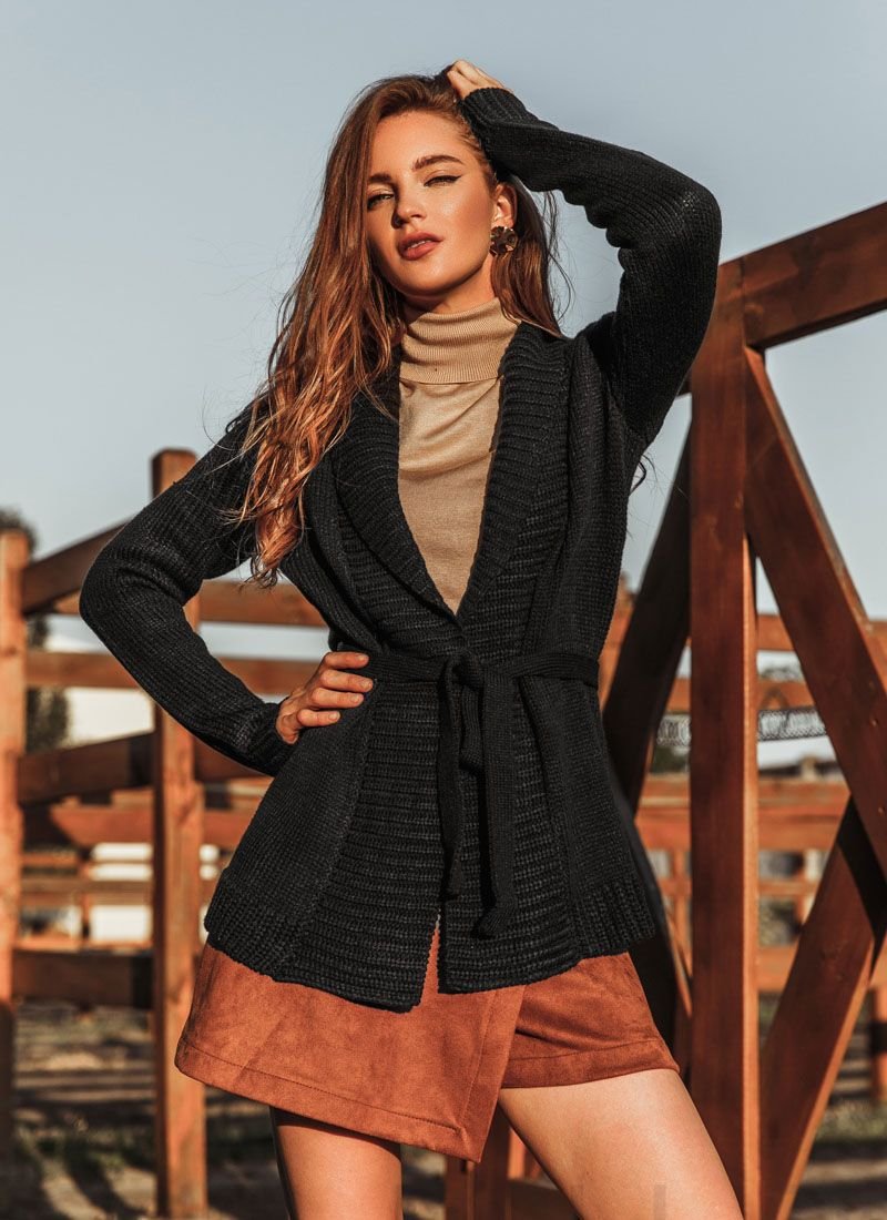 Black cardigan with belt