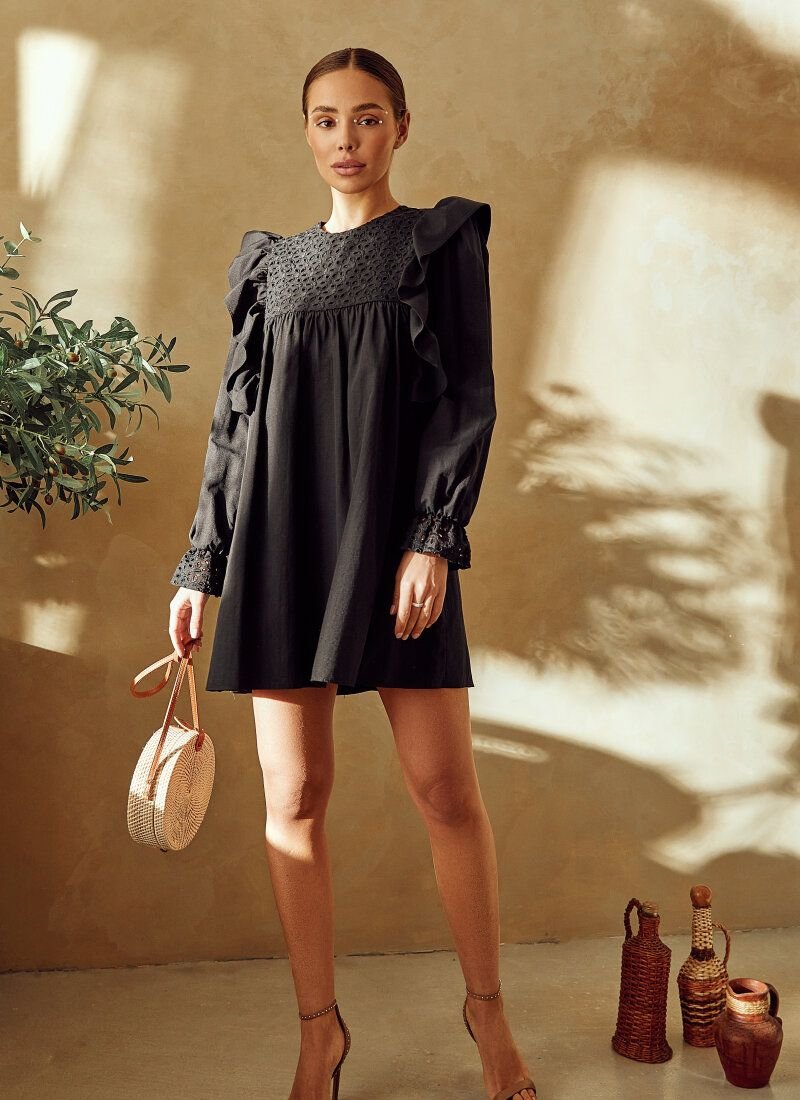Romantic Black Cotton Dress
