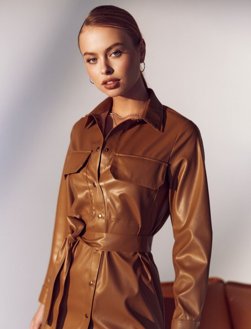 Leather-textured shirt dress