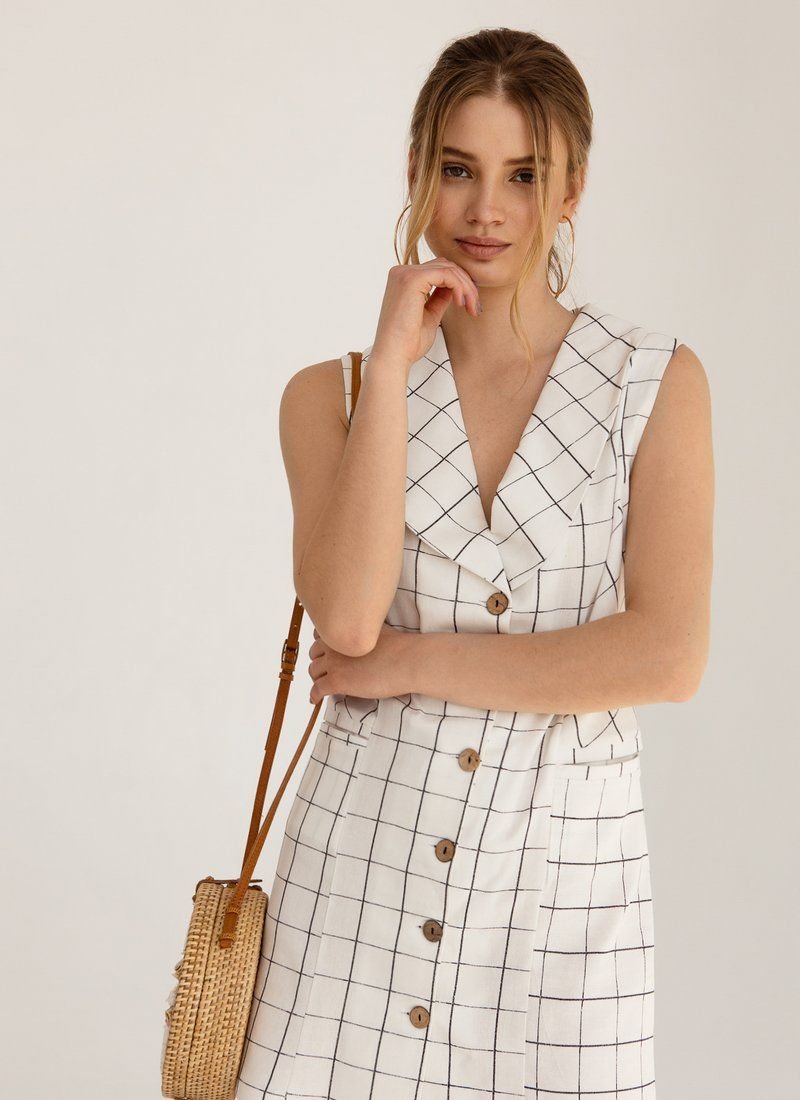 Linen Plaid Jacket Dress