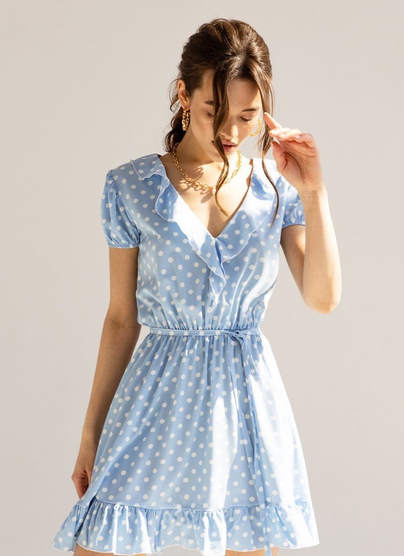 A short dress of a sky-blue shade