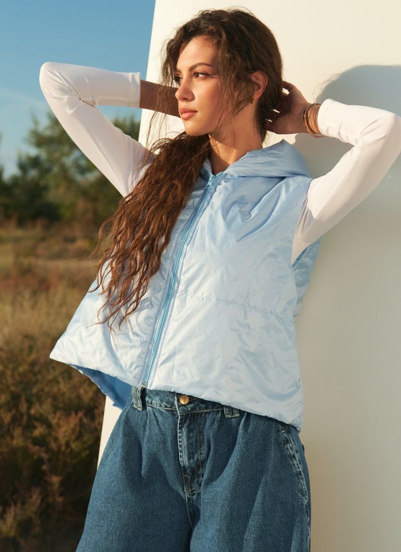 Blue vest with hood