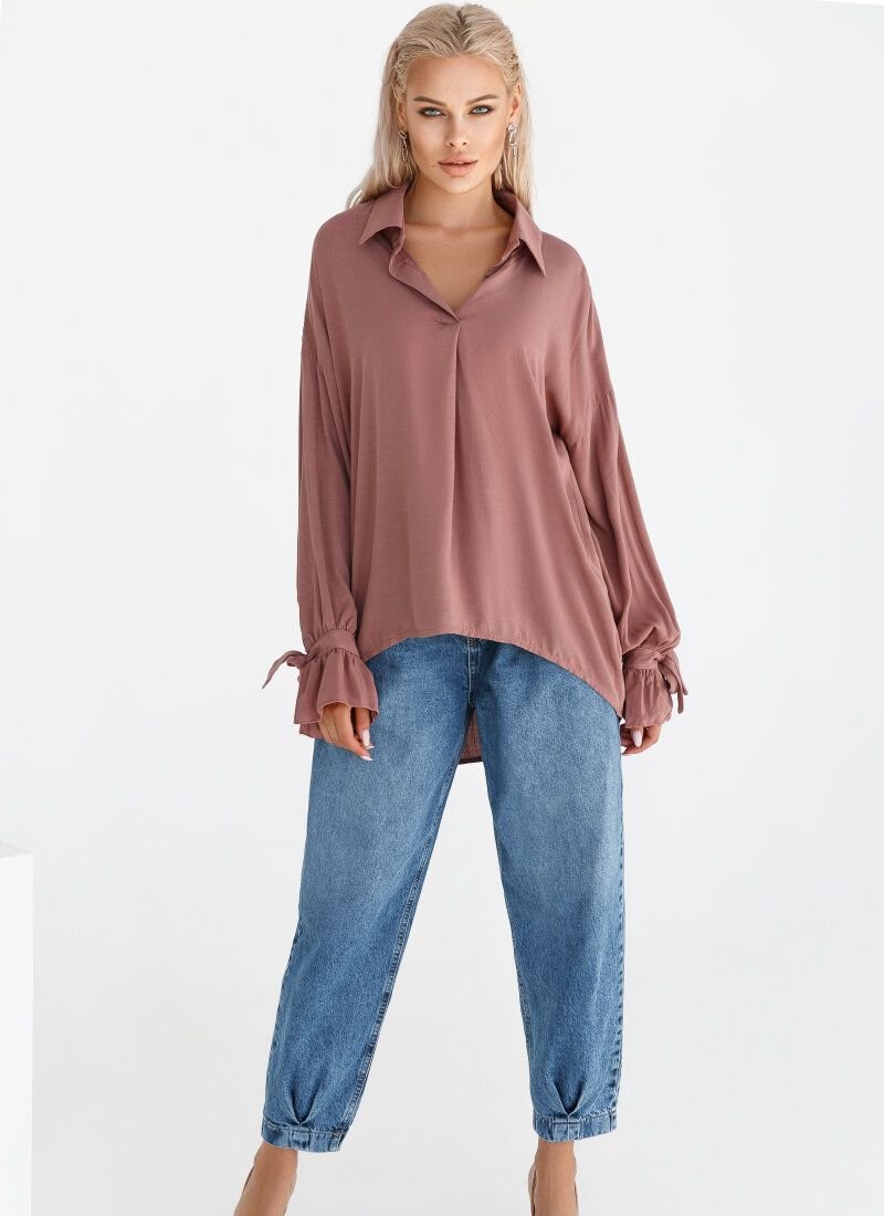 Oversize cotton shirt in beige color