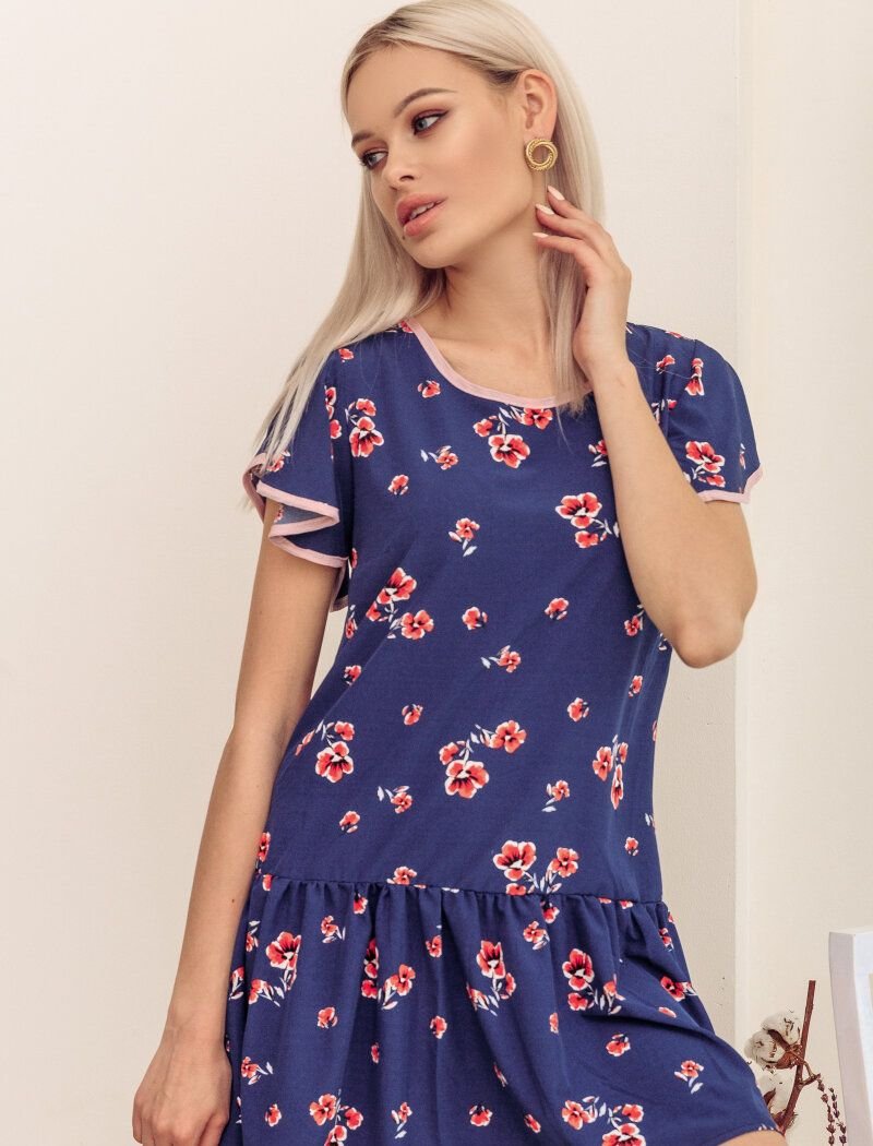 Blue dress with an asymmetric cut