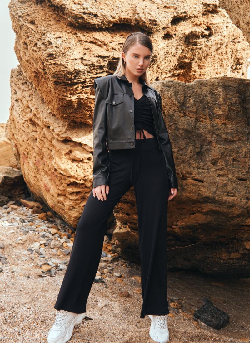 Black suit with accent top