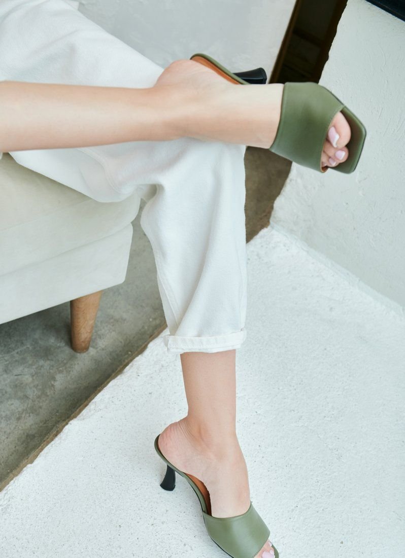 Green sandals made of genuine leather