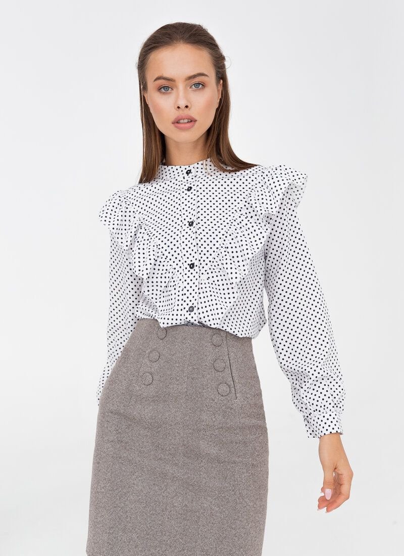 dots White blouse with flounces