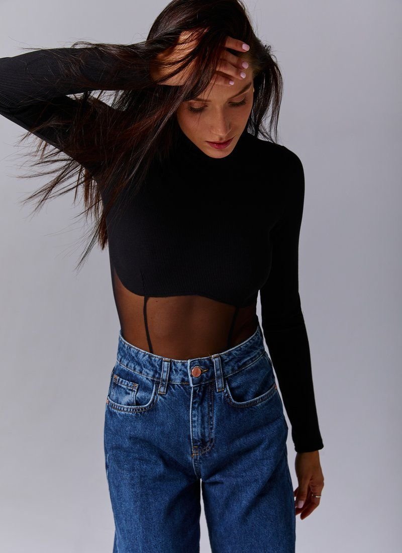 Black Knitted Bodysuit with mesh