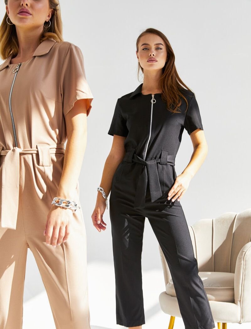 Black jumpsuit with a belt