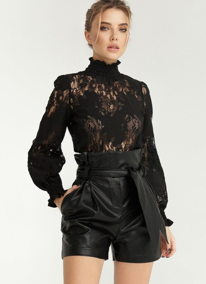 Black turtleneck made of openwork guipure