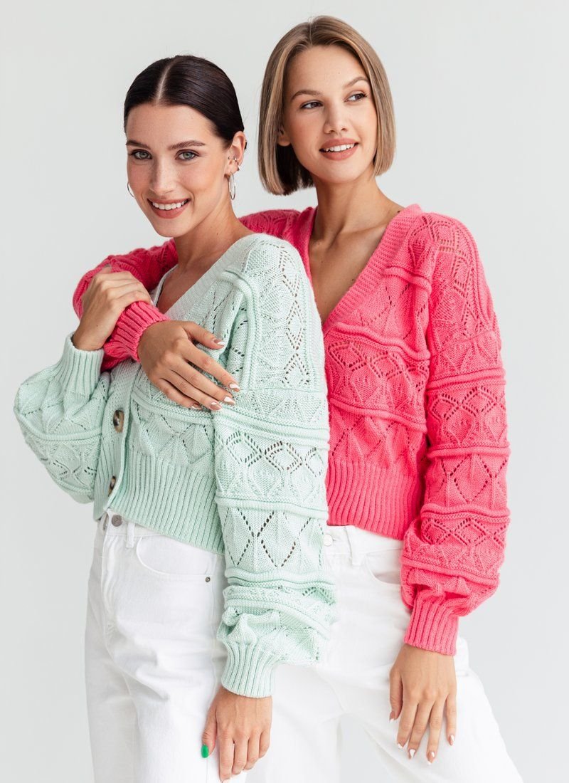 Bright pink cardigan