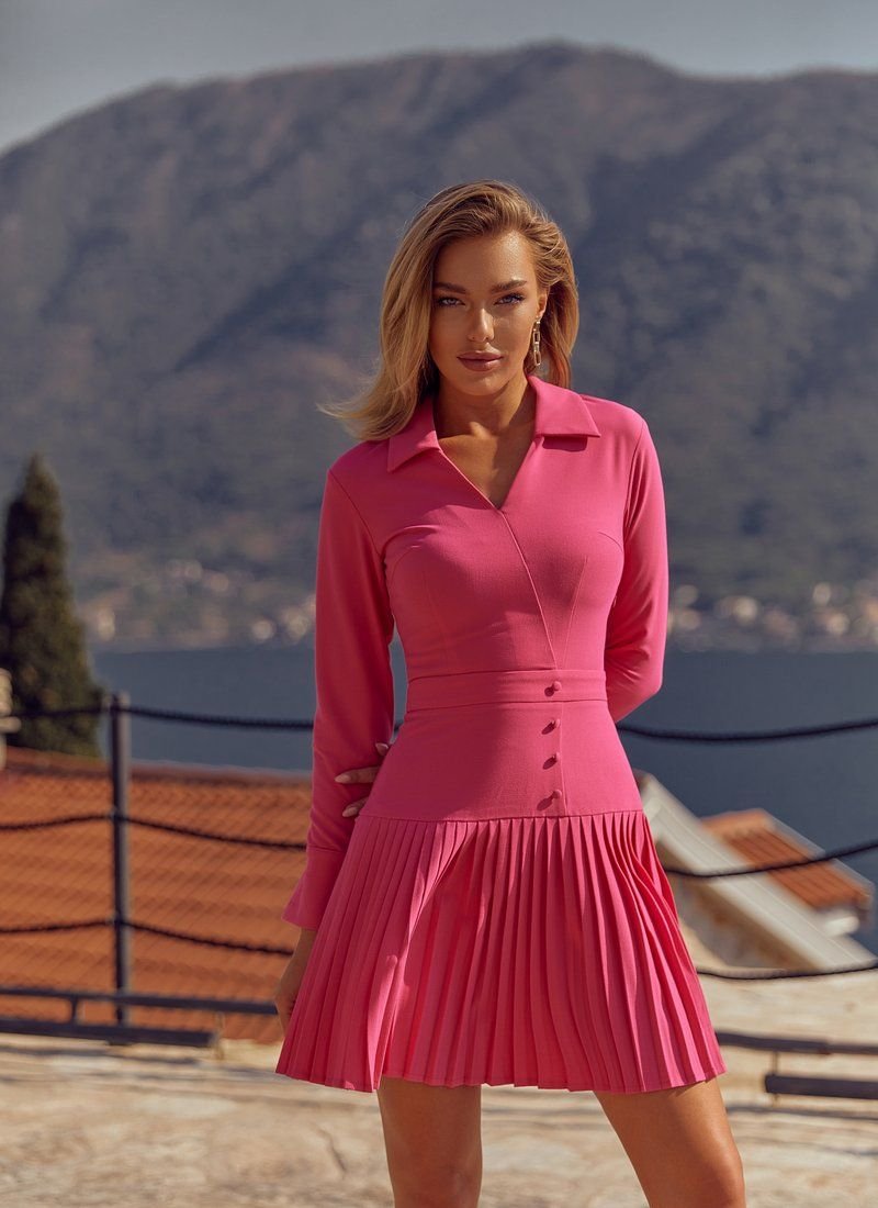 Crimson dress with pleating