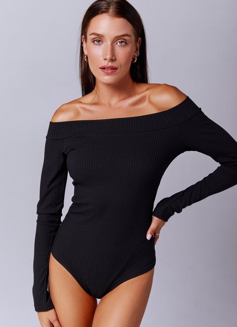 Black off-the-shoulder bodysuit