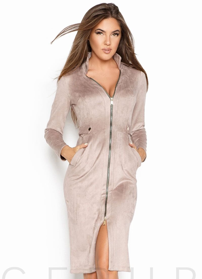 Form-fitting suede dress