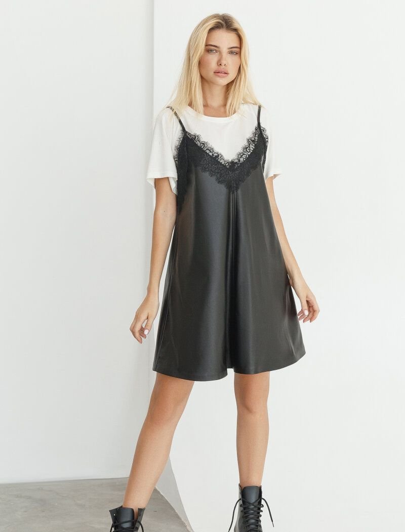 Leather mini dress in linen style